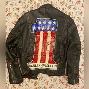Vintage leather, hand painted Harley Davidson jacket
